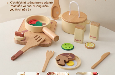 Bộ đồ chơi nhà bếp bằng gỗ nhỏ xinh gọn gàng cho bé