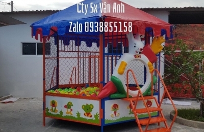 Nhà bóng ngoài trời có thang leo cầu trượt mái bạt Vân Anh