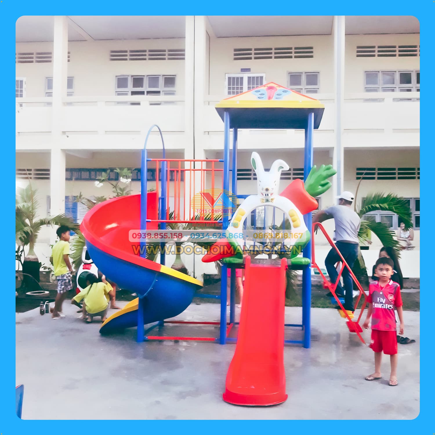 Cầu trượt trẻ em soắn con thỏ 2 sàn_CT 003