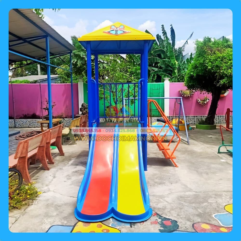 Cầu Trượt Máng Đôi Có Mái CT 013