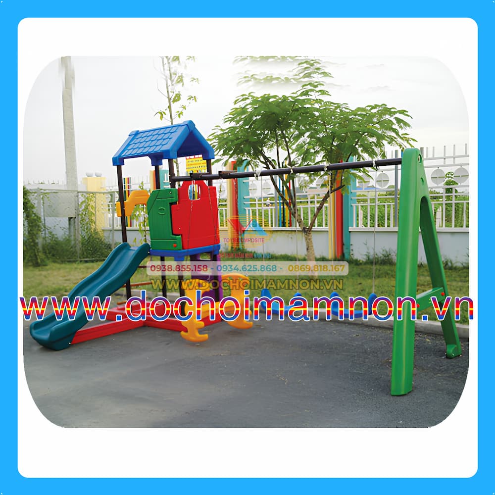 Bộ nhà cầu trượt, bể cát, 3 xích đu_CT 063