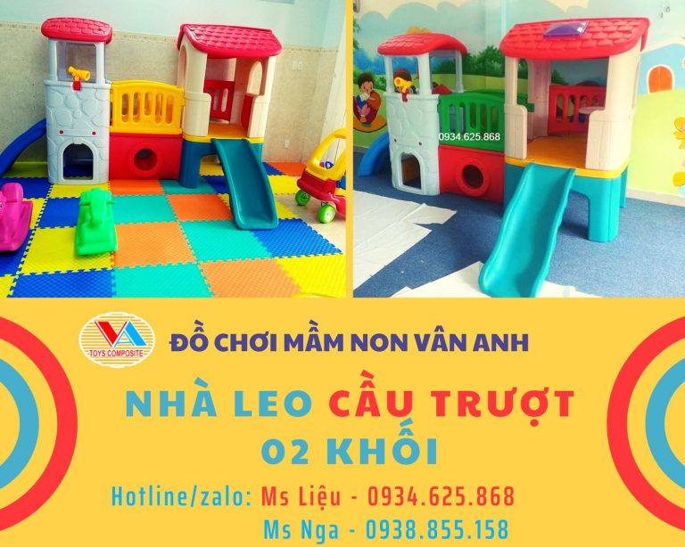 Bộ đồ chơi mầm non nhà leo cầu trượt 2 khối