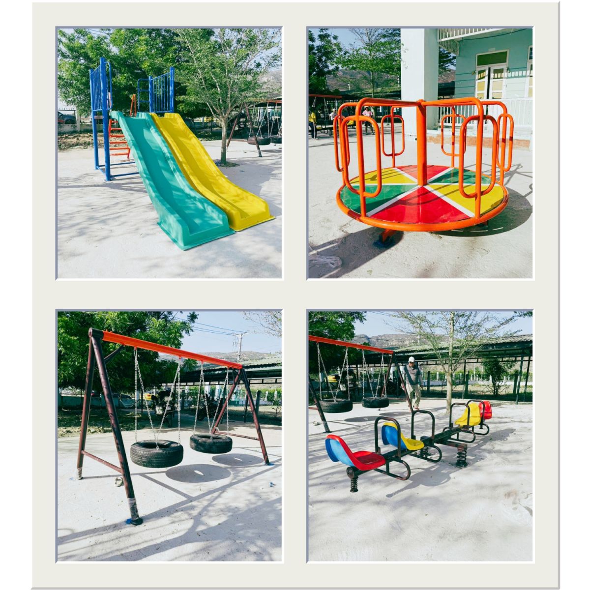 Bộ Sân chơi mầm non Do Vân Anh trao tặng để các em có thể chơi đùa, rèn luyện sức khỏe, phát triển thể chất và tinh thần sau những giờ học căng thẳng.