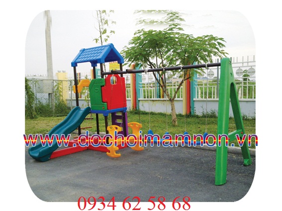 Bộ nhà cầu trượt, bể cát, 3 xích đu_CT 063