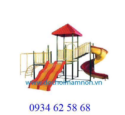 Cầu trượt máng đôi 2 sàn có mái che_CT 090