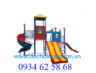 Bộ cầu trượt máng đôi, 4 sàn, 1 mái_CT 099