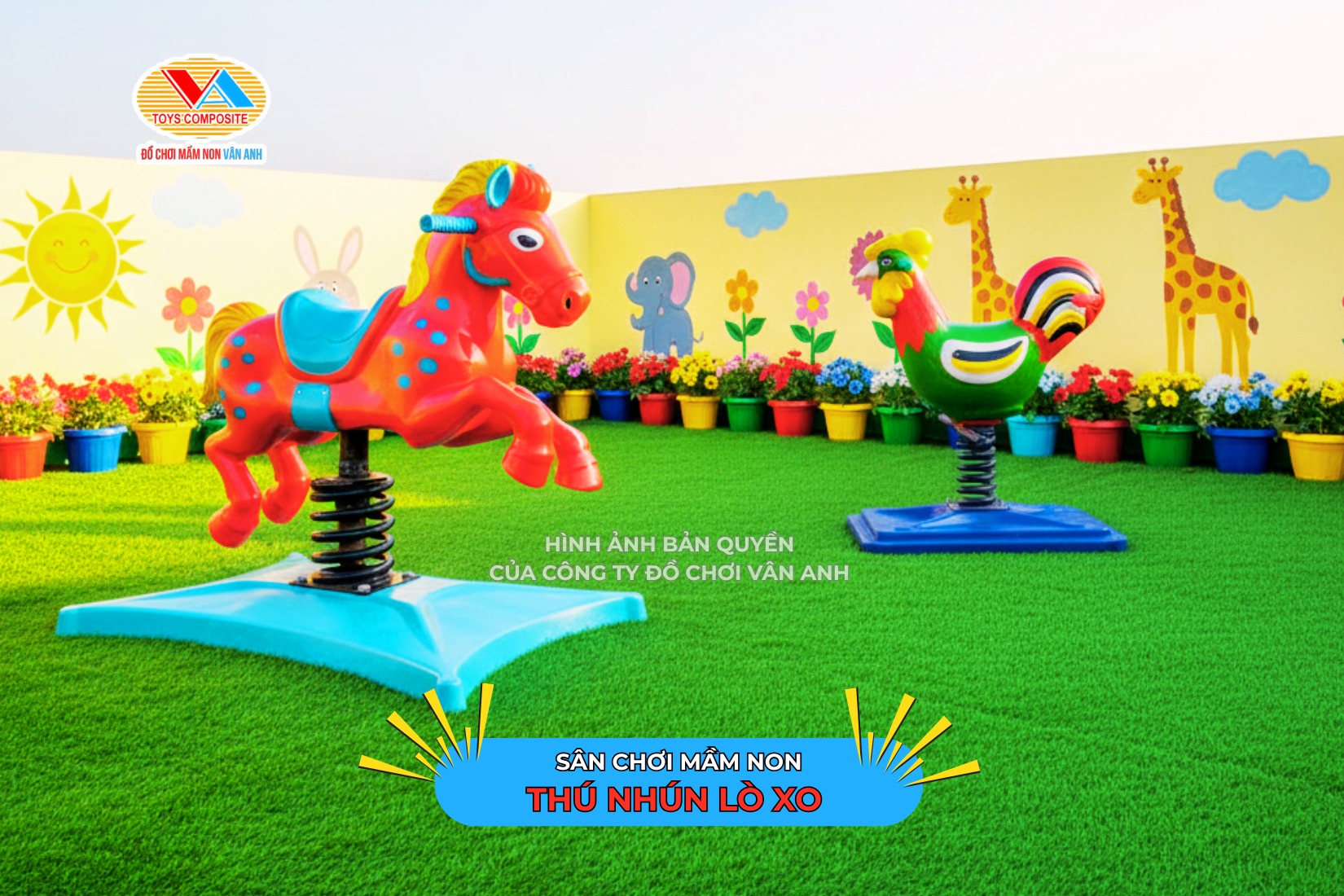 Thú nhún lò xo một trong các sản phẩm trong bộ thiết kế sân chơi mầm non trọn bộ tối ưu chi phí tại Vân Anh