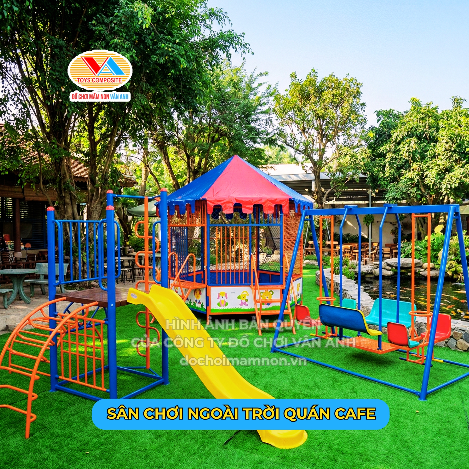 Combo thiết bị sân chơi ngoài trời quán cafe do Đồ Chơi Vân Anh sản xuất.