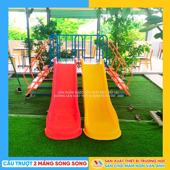 Cầu trượt 2 máng song song - thiết bị, đồ chơi mầm non Vân Anh