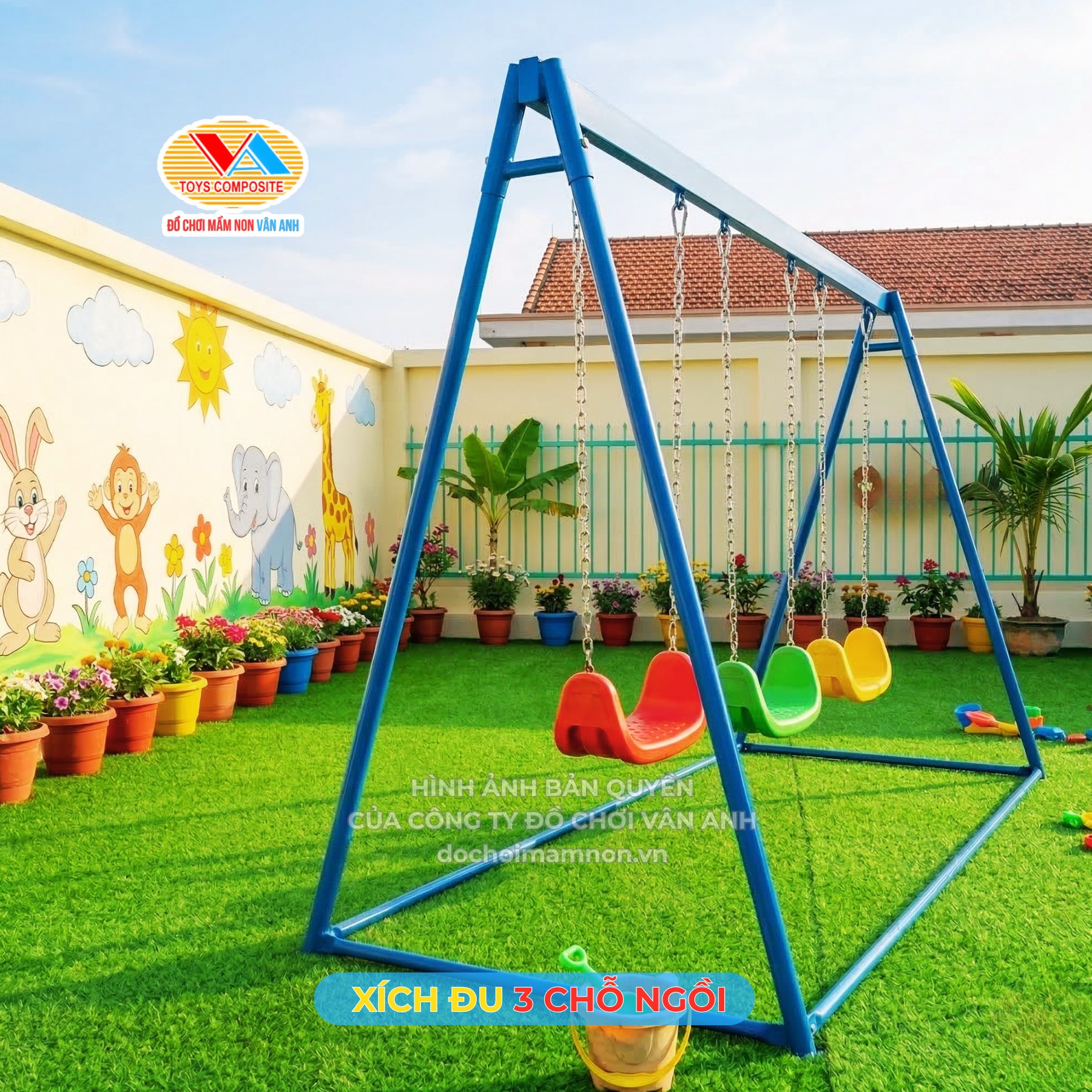 Các thiết bị mầm non đặc biệt là xích được CTY Vân Anh thiết kế và sản xuất tại xưởng đảm bảo chất lượng và độ bền với thời gian sử dụng lâu dài