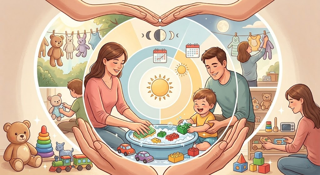 Biến việc vệ sinh đồ chơi thành hoạt động gắn kết ba mẹ và bé