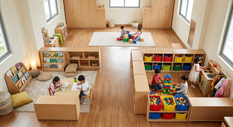 Bí quyết bố trí tủ kệ mầm non khoa học tối ưu không gian