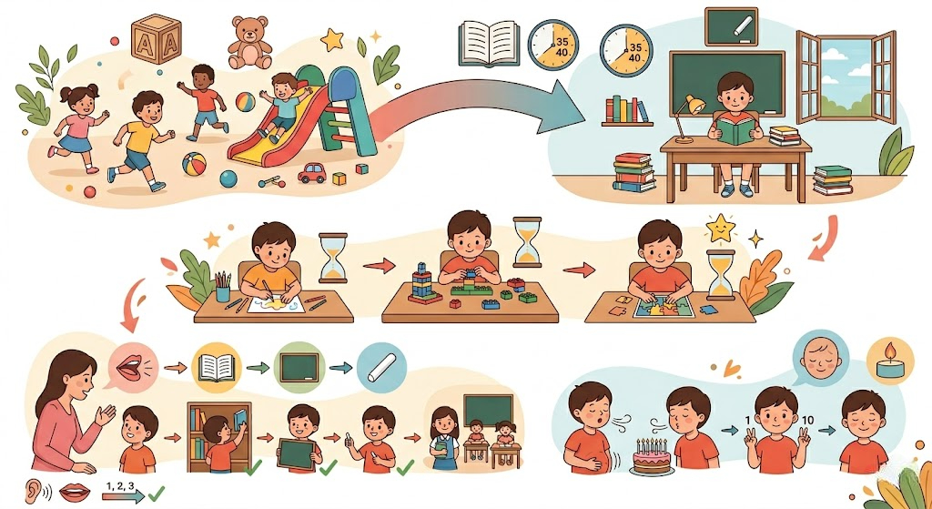 Bức tranh toàn cảnh về lộ trình phát triển kỹ năng toàn diện cho trẻ: Từ vui chơi tự do đến nền nếp học đường và khả năng tự điều chỉnh cảm xúc.