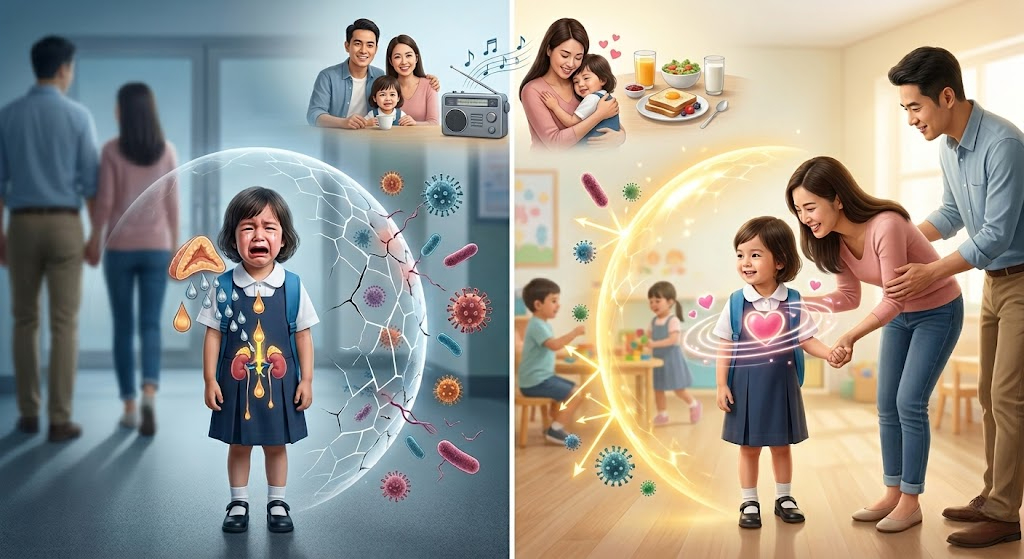 Đồng hành tâm lý và tình yêu thương từ ba mẹ chính là 'liều vắc-xin đề kháng' vô hình, giúp con xây dựng màng chắn miễn dịch vững chắc để tự tin và khỏe mạnh bước vào lớp