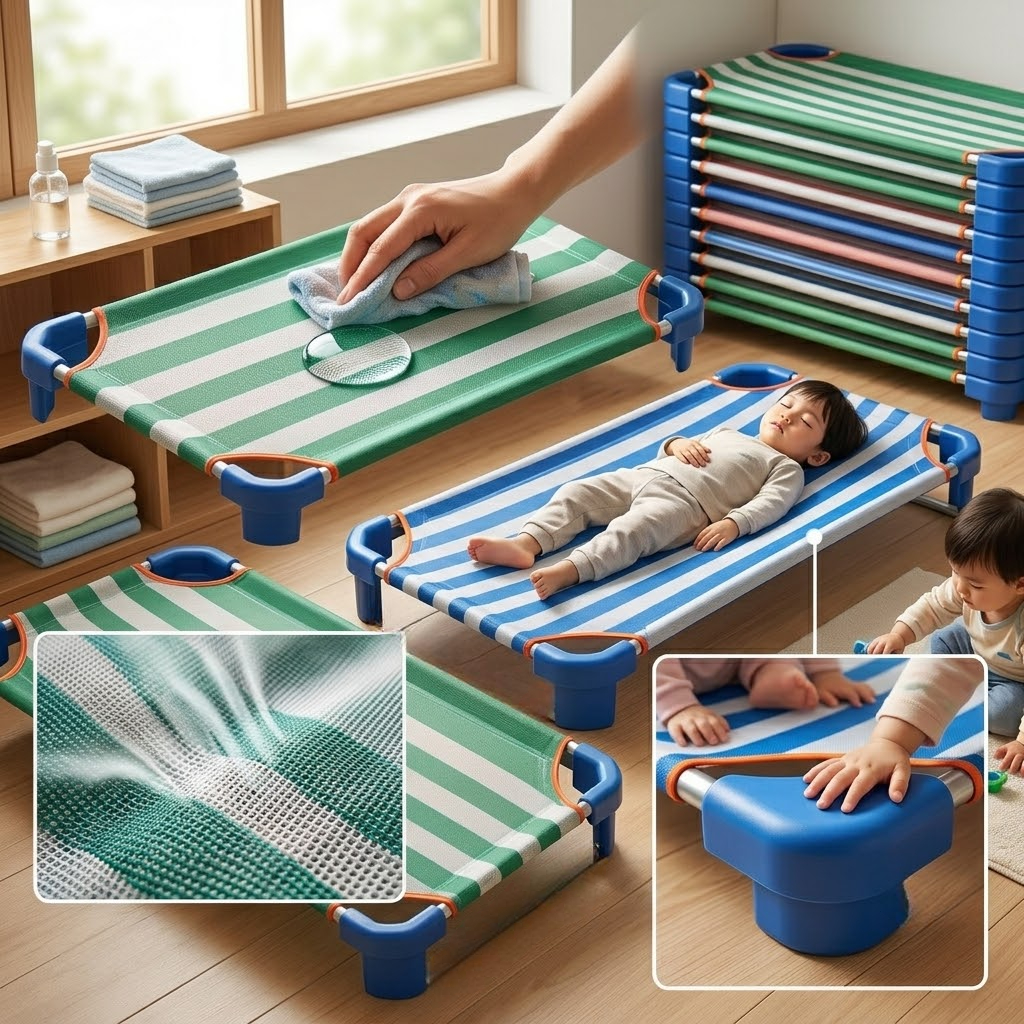 Bề mặt lưới đan chắc chắn, độ đàn hồi vừa phải giúp bảo vệ cột sống trẻ.