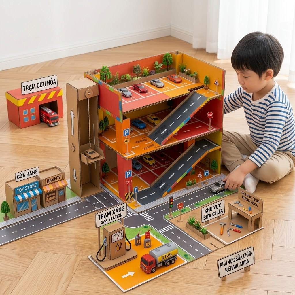 Cách Làm Nhà Xe Đồ Chơi Từ Thùng Carton Cũ
