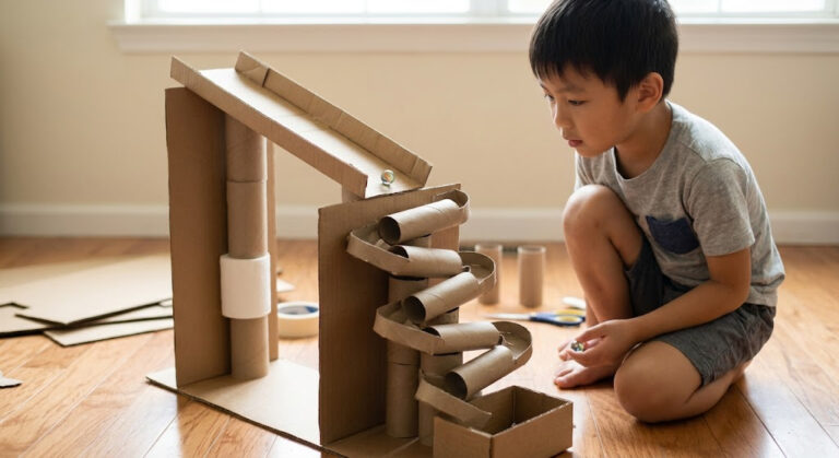 Làm Đồ Chơi STEM Chi Phí 0 Đồng: 4 Cách Biến Bìa Carton Và Lõi Giấy Vệ Sinh Thành Đường Đua Bi Cực Hút Mắt Cho Bé